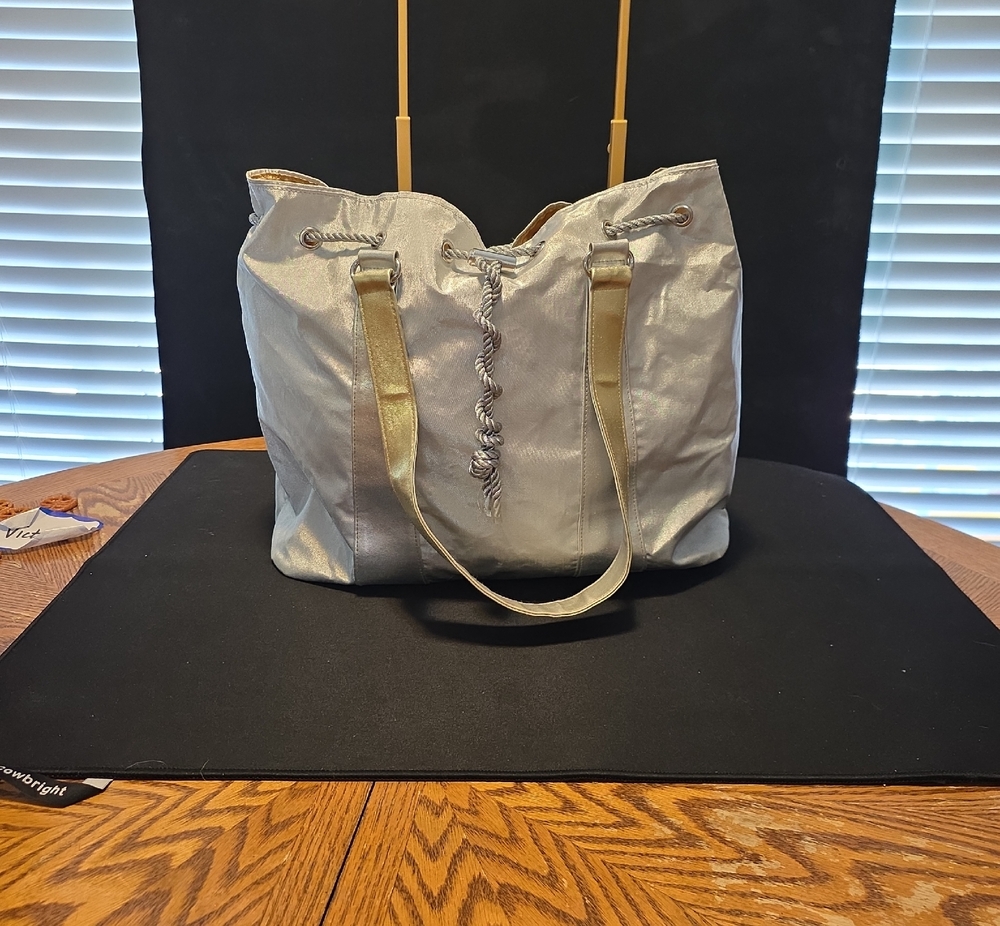 Tommy Hilfiger Metallic Silver Tote with Gold Straps
